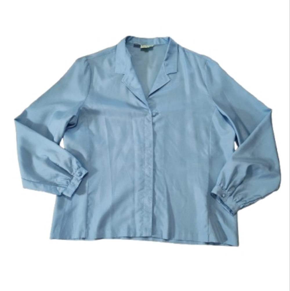 Vintage SILKHANA Lady Manhattan Plus Size 16 Light Blue Button-Front Blouse Top